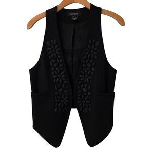 Karen Kane Vest Size S Sleeveless‎ Black Embellished Appliques Classic
